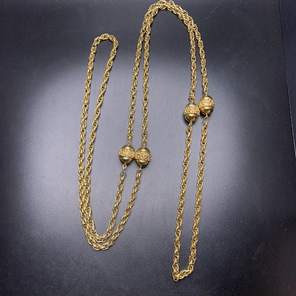 Extra Long Acorn Look Station Necklace Gold Tone 56 Inch Classic Vintage - Picture 5 of 7